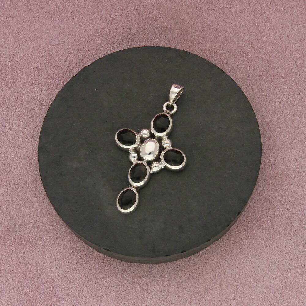 taxco mexico sterling silver vintage large onyx cross pendant